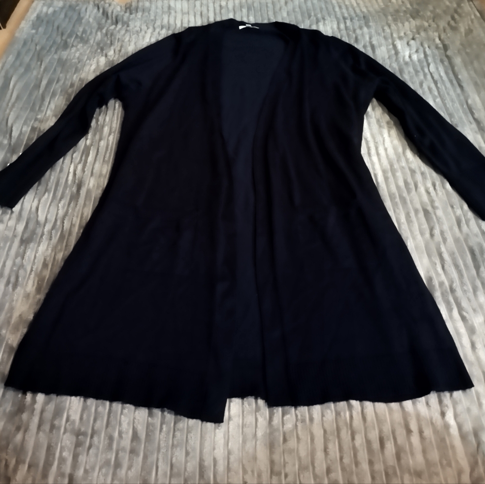 Women's 89th + Madison Size 2XL Navy Blue Open Knit Cardigan Long - Picture 2 of 9